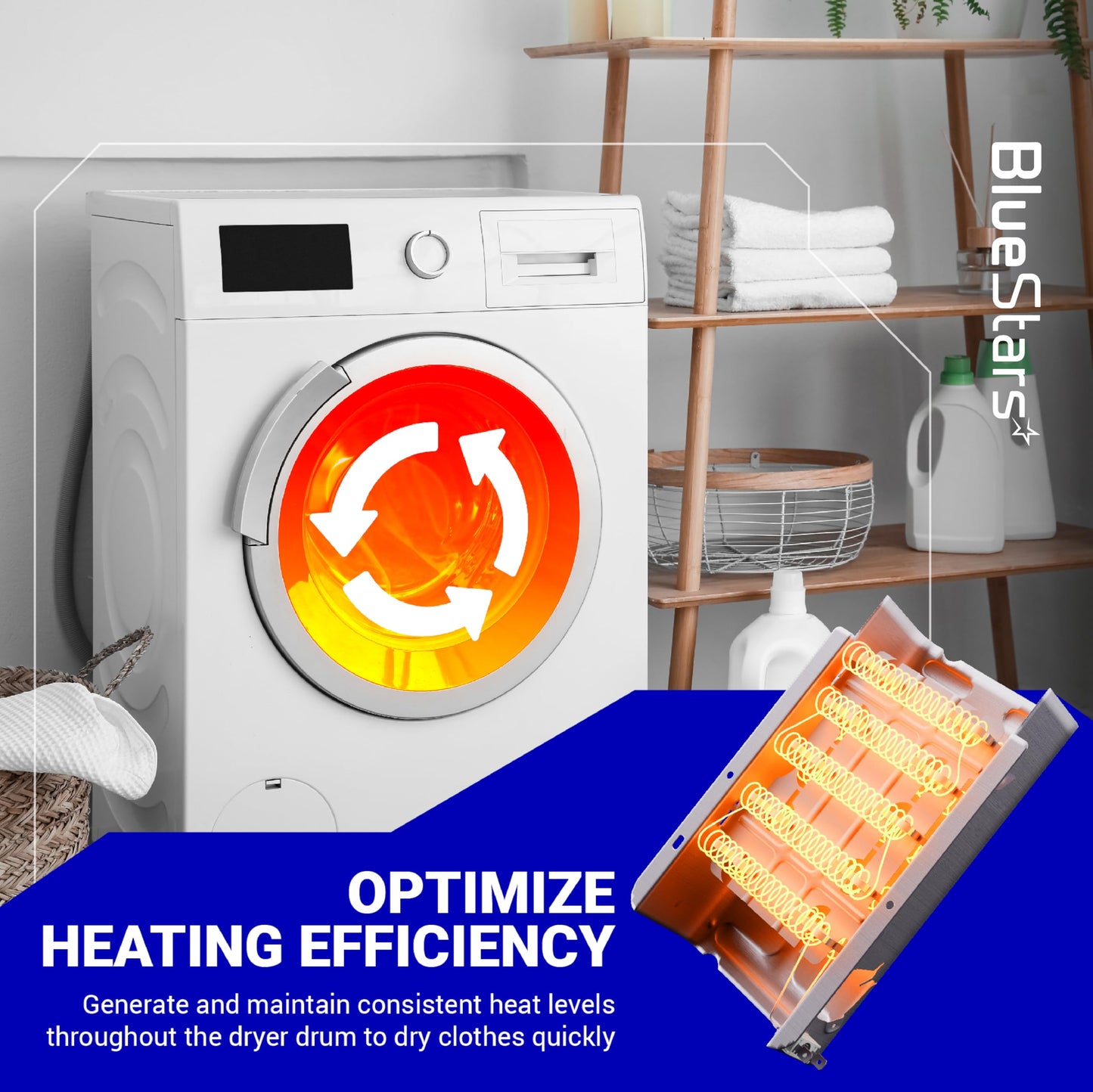 BlueStars 279838 W10724237 Dryer Heating Element - Compatible with Whirlpool Roper Amana Kenmore 70 80 Series Model 110 Dryer NED4655EW1 WED4815EW1 MEDC215EW1 RED4640YQ0 RED4440VQ1 REX4634KQ1