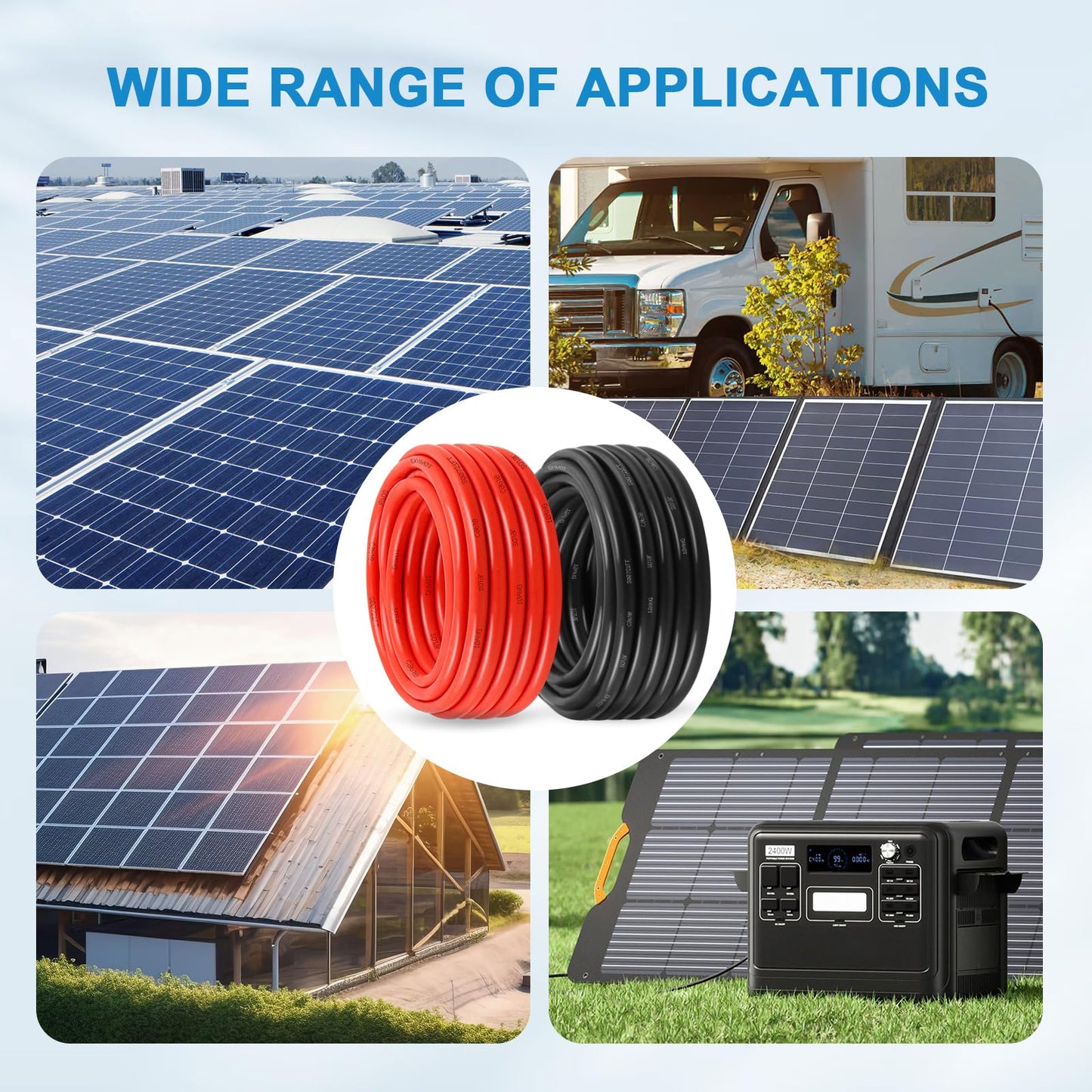 MOOKEERF Solar Panel Wire 10 AWG(6mm²) - Solar Extension Cable 50Ft Black & 50Ft Red 10 Gauge Tinned Copper PV Wire for Outdoor Automotive RV Boat Marine (Black+Red)