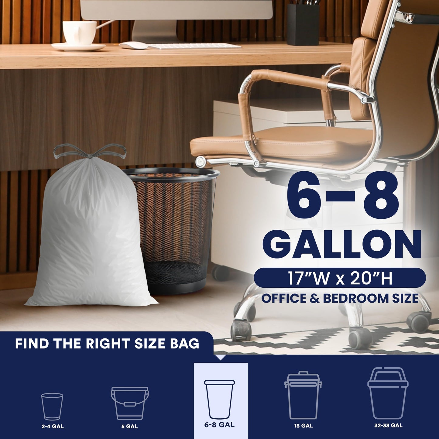 Plasticplace 4-6 Gallon White Drawstring Bags, 100% Prime Material, 17x20, 0.7 Mil, 200/Case