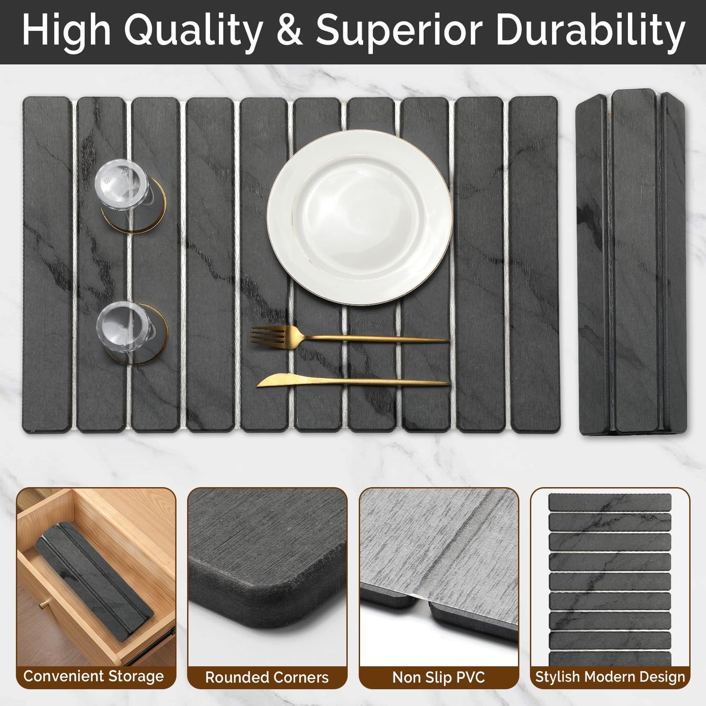 Large Stone Drying Mat for Kitchen Counter&Bathroom, Quick Dry Stone Dishes/Bathroom Mat, Foldable Drying Organizer Pad Suitable for Plate Rack Utensils, Apartment Essentials Decor