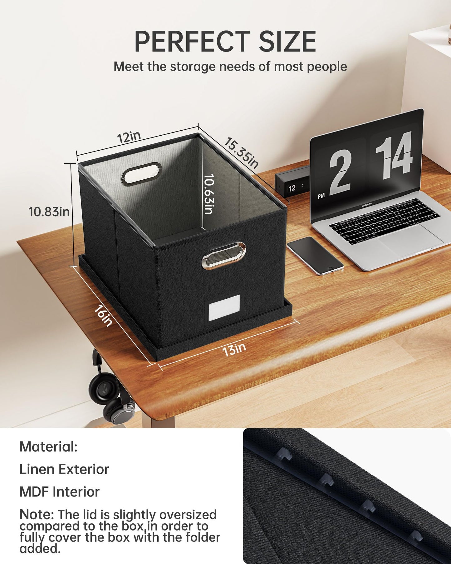 Oterri File Box with Lid, Letter/Legal Size Filing Cabinet, File Folder Organizer Box, Filing Box for Hanging File Folders, File Storage Box with Lid, 2 Packs, Black (No Folders)