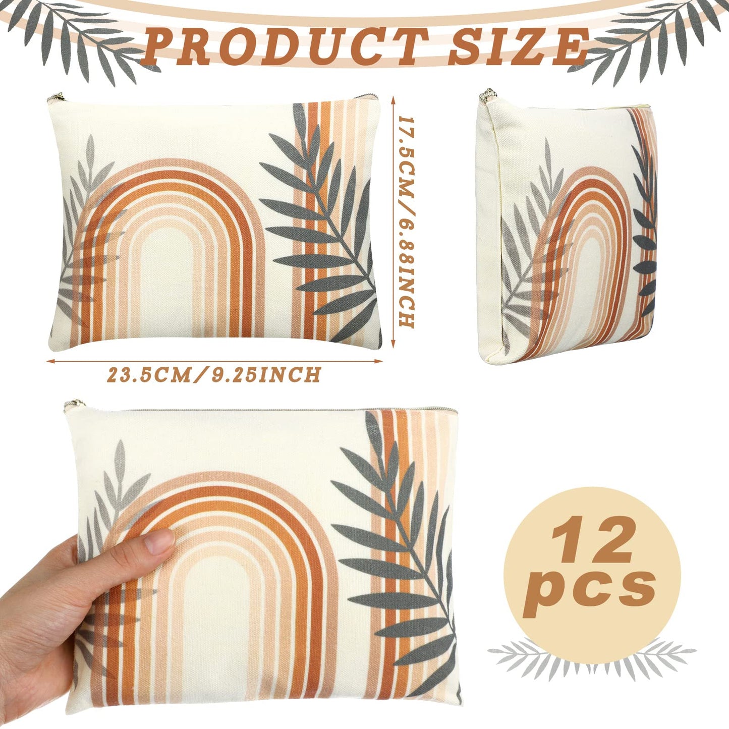Kajaia 12 Pcs Boho Makeup Bags Bulk for Woman Rainbow Sunshine and Moonlight Makeup Organizer Zipper Canvas Cosmetic Bags Sun Party Favors Toiletry Bag Gift for Women Girls Lover Friend Birthday