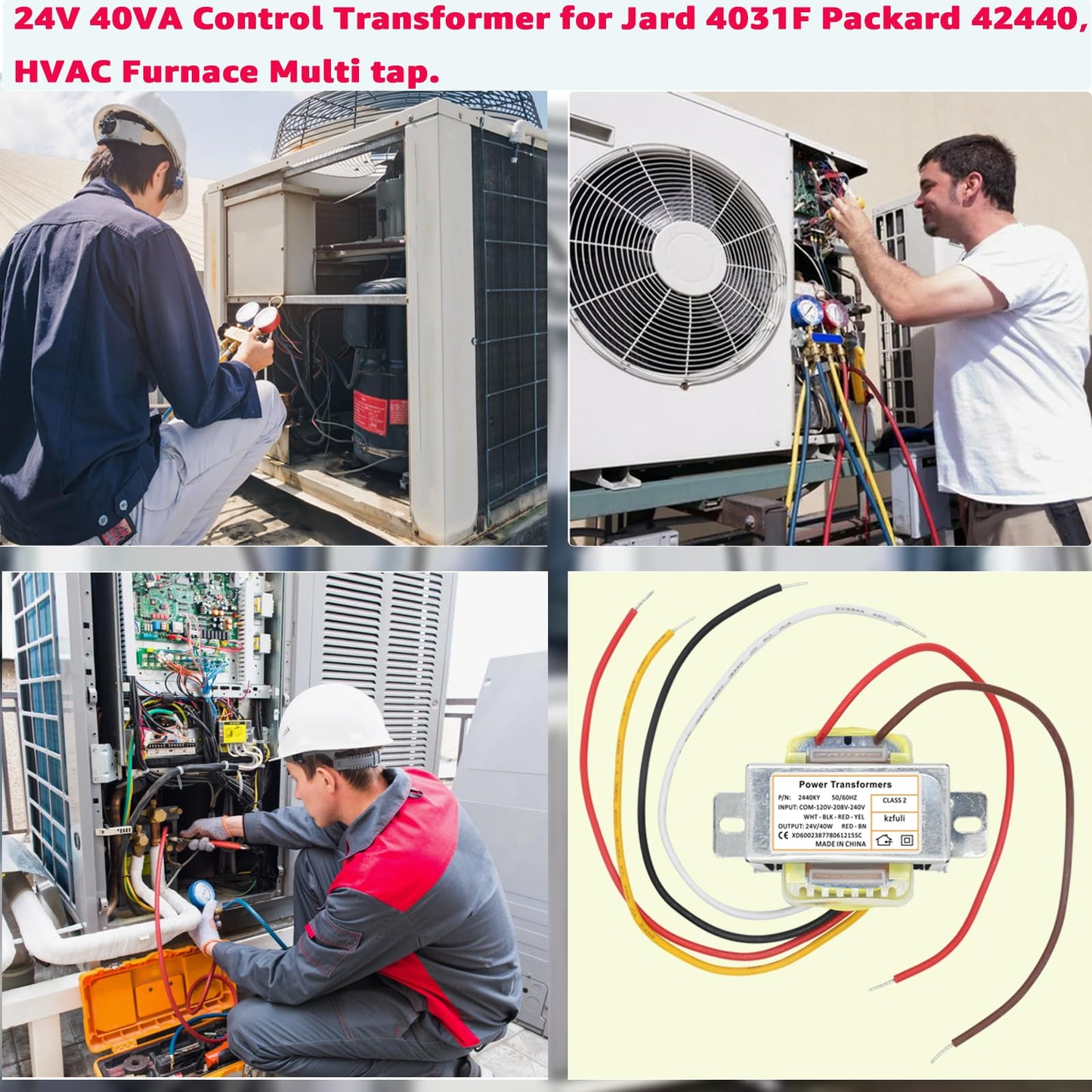24V 40VA Control Transformer. Primary Voltage 120, 208, 240V 50hz-60hz ，Secondary 24V Multi tap Transformer, Compatible Jard 4031F Packard 42440,HVAC Furnace Multi tap.