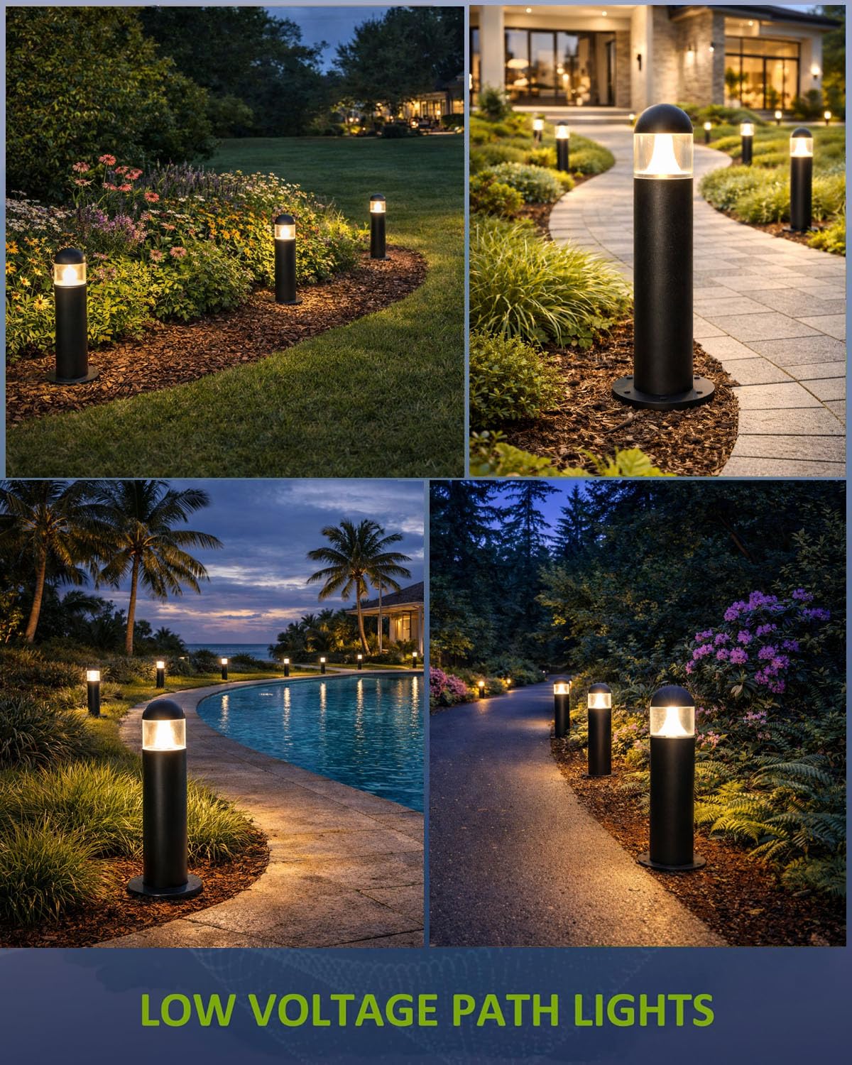 MOON-DE-AGE Low Voltage Landscape Pathway Lights, 12V LED Bollard Light IP67 Waterproof, Outdoor Driveway Walkway Wired Lights (Included Connector) - Yard Garden Lawn,2700K Warm White, 2 Pack