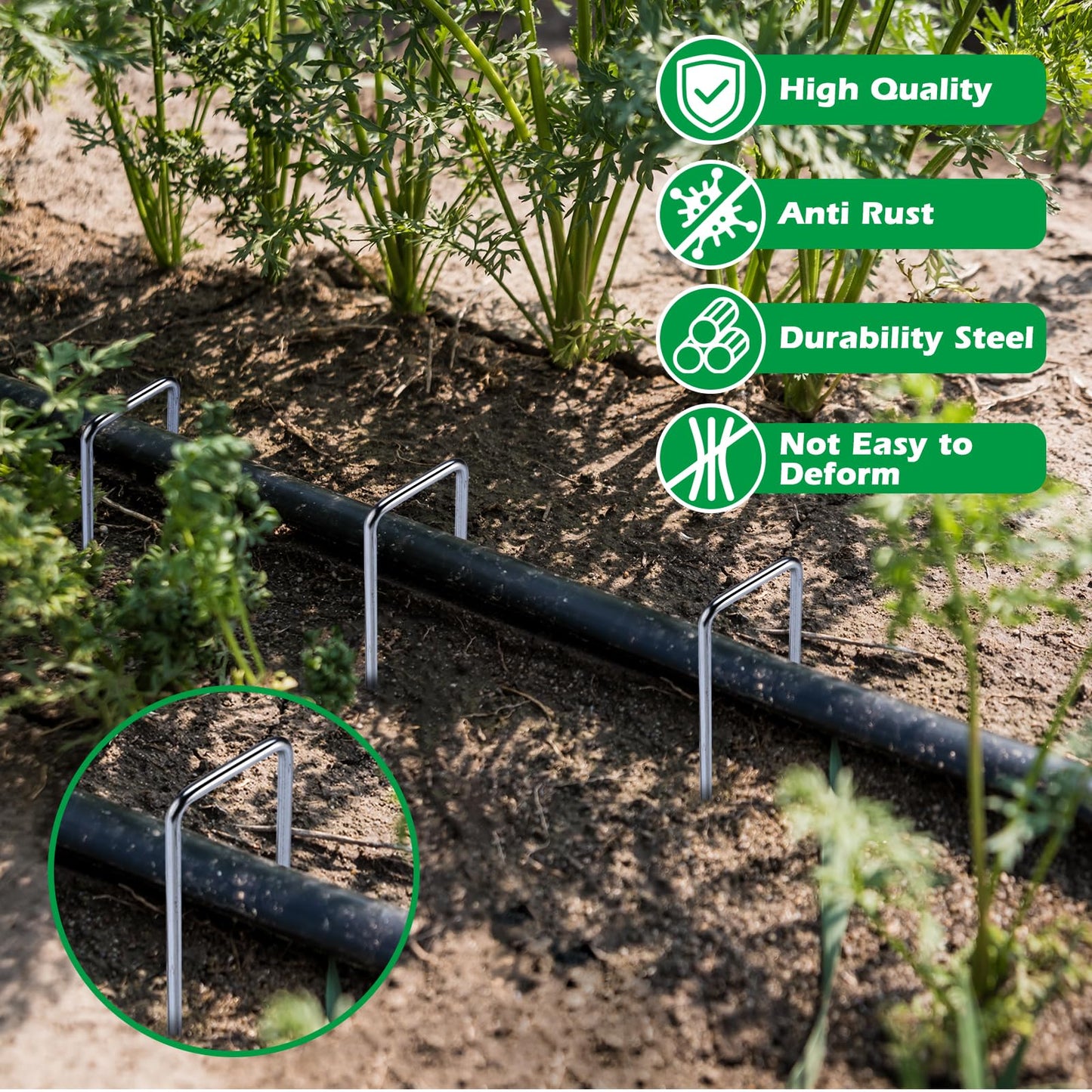 SearQing 500 Pack Landscape Staples and 50 Pack Gaskets,6" Galvanized Steel Garden Staples with Black Pads,Landscape Pins Turf Staples for Securing Weed Barrier Fabric Artificial Grass
