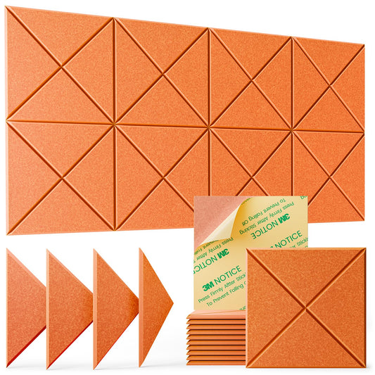 12 Pack Acoustic Panels Sound Absorbing,Sound Proof Foam Panels for Walls,High Density Soundproof Wall Panels Peel and Stick,Self-Adhesive Sound Dampening Panels 12" X 12" X 0.4"-Tangerine