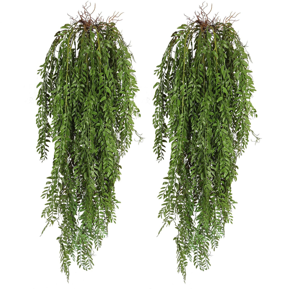 RECUTMS 2 Pcs Hanging Fake Plants Faux Ferns Ivy Willow Vine Leaves Wall Greenery Artificial Vine Plastic for Spring Home Garden Wedding Party Indoor Outdoor Jungle Party Patio Decorations(Green)