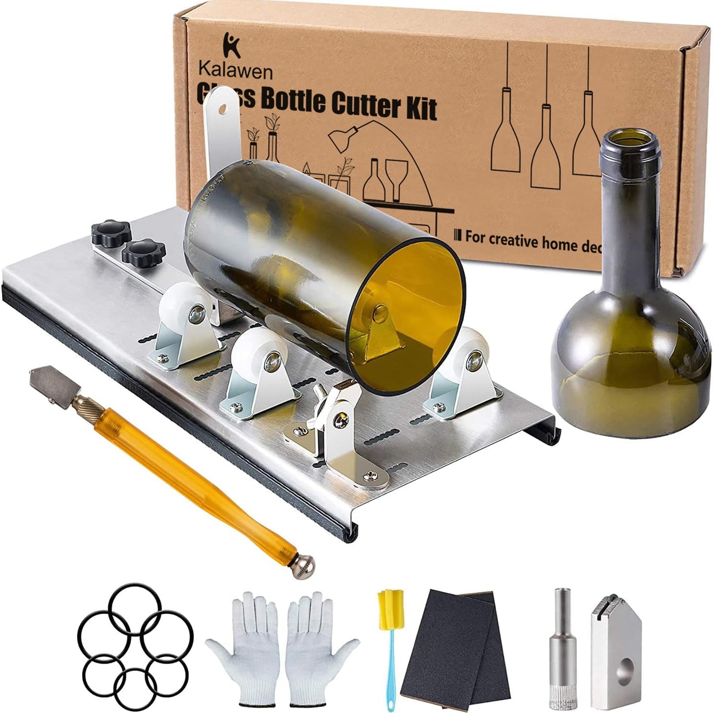 kalawen Glass Bottle Cutter, Bottle Cutter & Glass Cutter for Bottles Kit DIY Machine for Cutting Wine, Beer, Liquor, Whiskey, Alcohol, Champagne,Alcohol Round Bottles