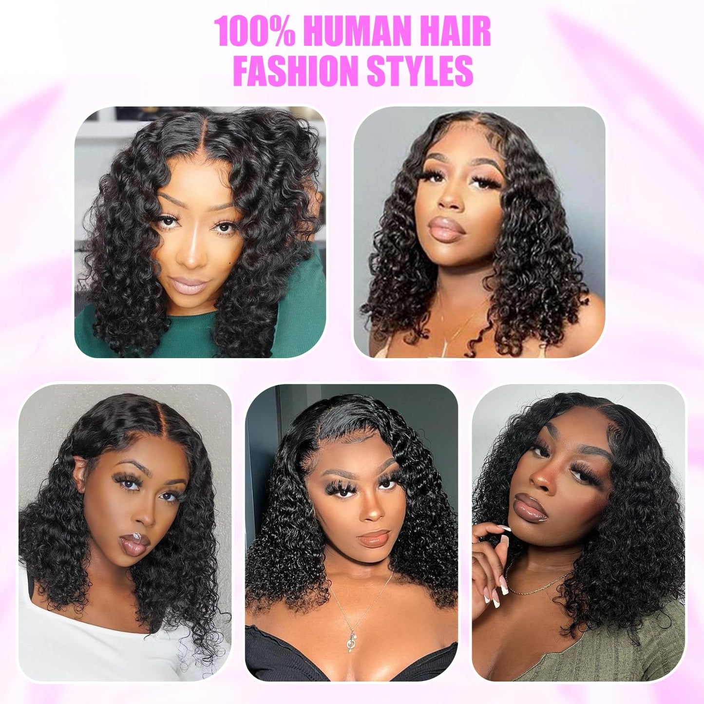 13x4 Deep Wave Lace Front Wigs Human Hair Pre Plucked 12 Inch Glueless Short Curly Bob Wigs for Women Human Hair with Baby Hair 150% Density Brazilian Deep Curly Human Hair Wigs Perruque Femme Humain Naturel Color