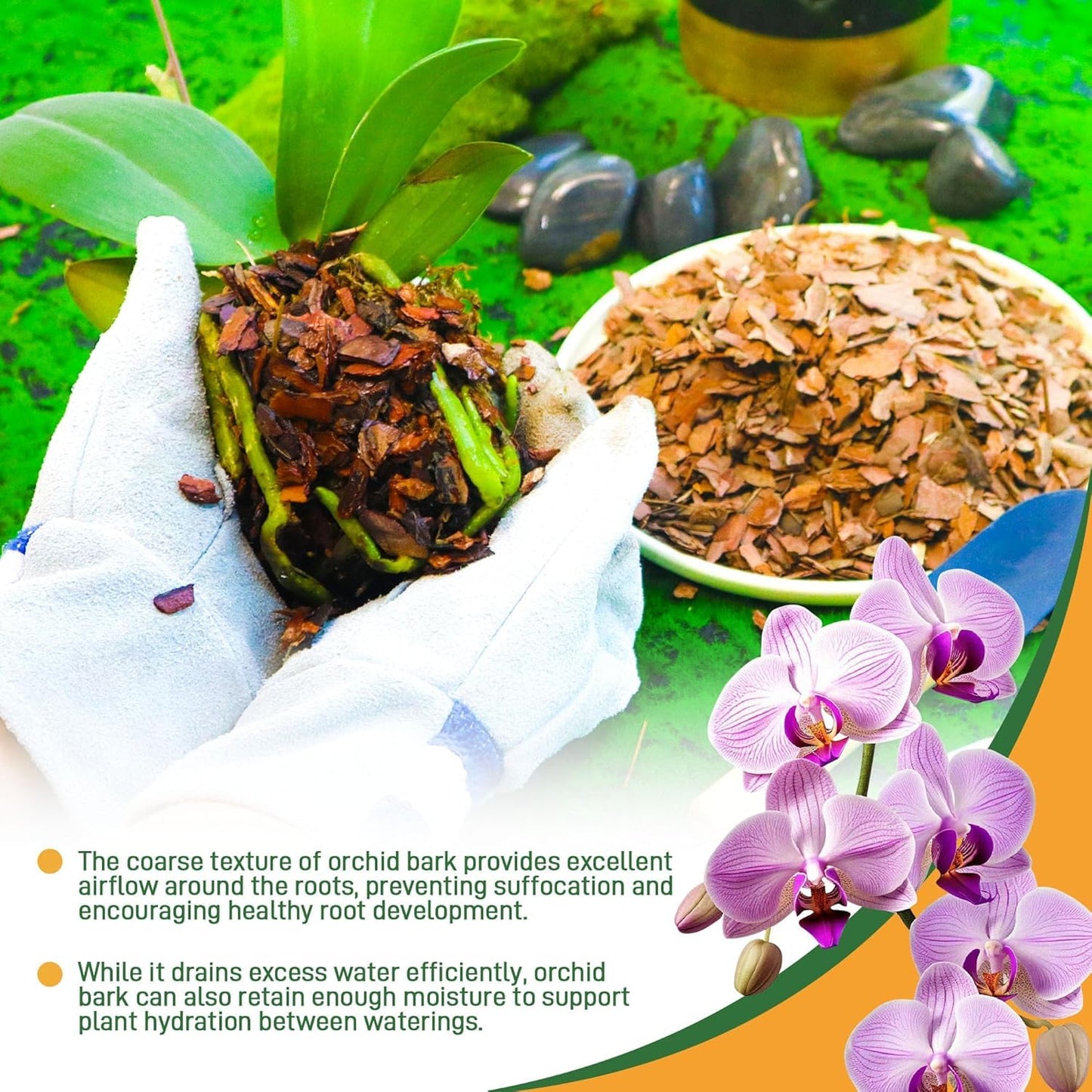 17 litres Orchid Bark - Natural Mulch for Orchids & Tropical Plants, Promotes Root Development and Soil Amendment for Healthy Plant Growth (Small Size)