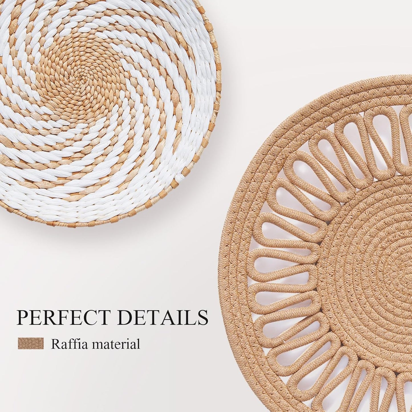 8 Pack Boho Wall Decor, 12 Inch Wall Basket Decor Round Handmade Hanging, Rattan Woven Wall Basket Decor for Living Room, Rustic Flat Elegant, Farmhouse, Bedrooms, Table Settings, Kitchen Home