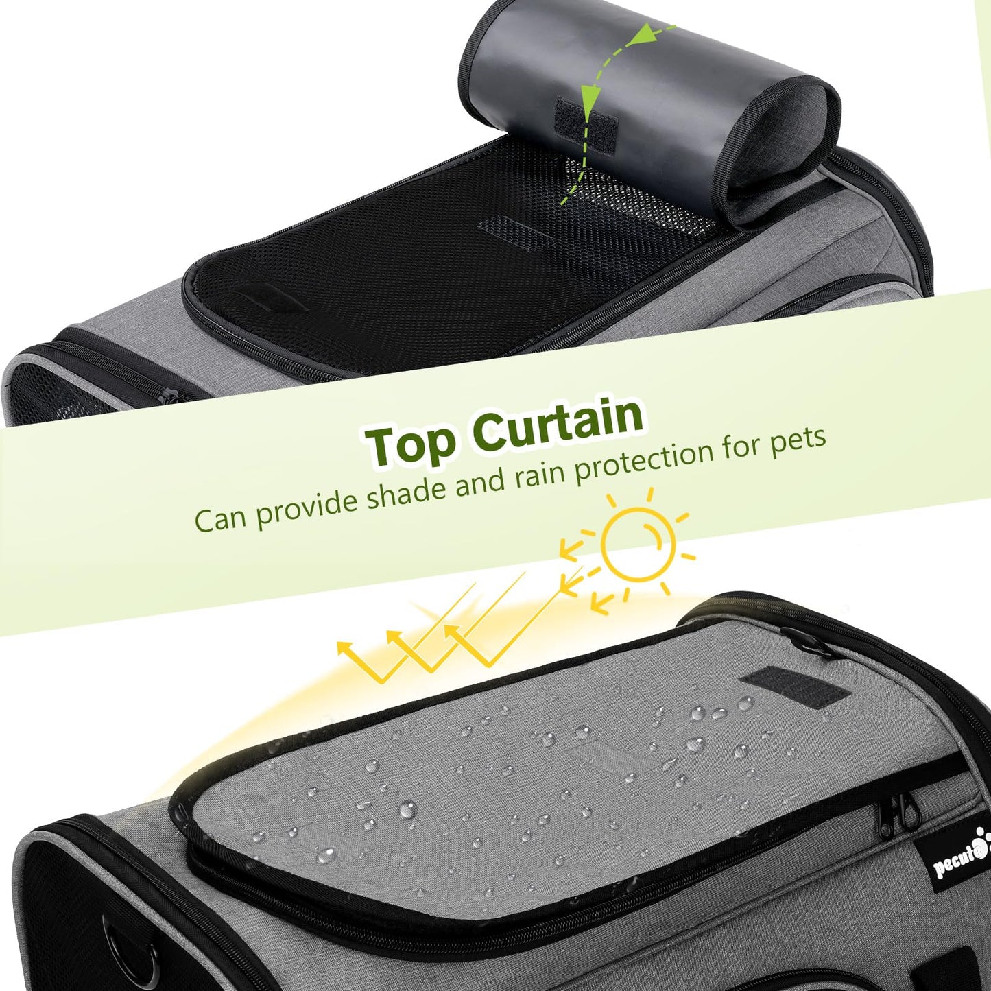 Pecute Cat Carrier Expandable 47x34x33cm, Dog Carrier Foldable, Pet Carrier with Breathable Mesh for Small to Medium Cats and Dogs, Used for Traveling, Camping, Going to The Vet Gray