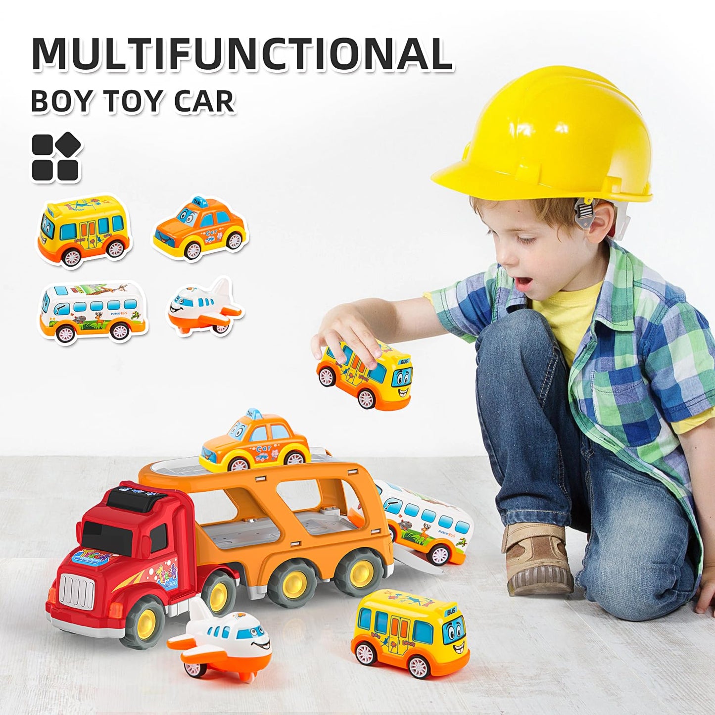 Veslier Toddler Toys Car for Boys Girls Age 3-5, 5 in 1 Carrier Transport City Vehicles Toys,Kids Toy Cars for Toddlers 3, Christmas Birthday Gift for Toddlers