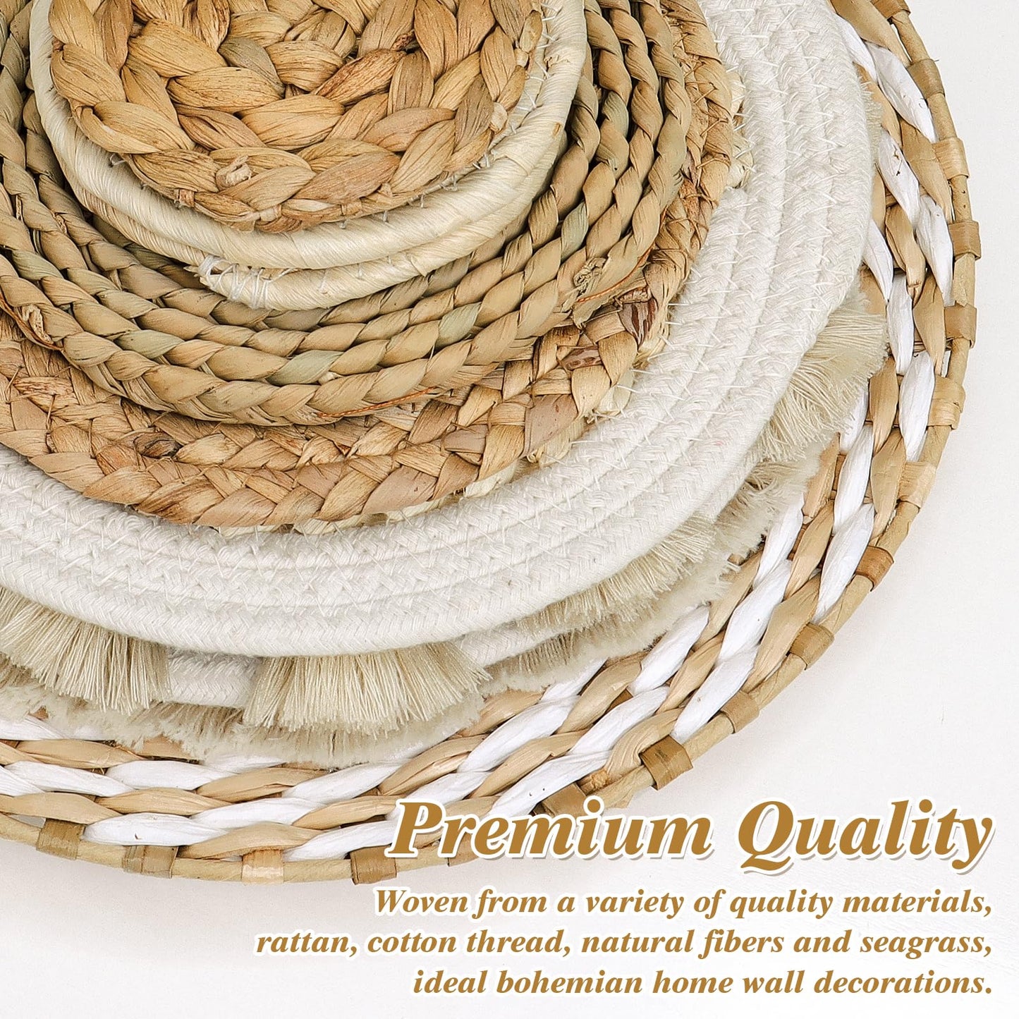 LOMOHOO Set of 10 Boho Wall Basket Decor Wicker Woven Wall Basket Decorations Bohemian Handcrafted Round Basket Hanging decor Bulrush Wall Art Decors for Living Room Rustic Home