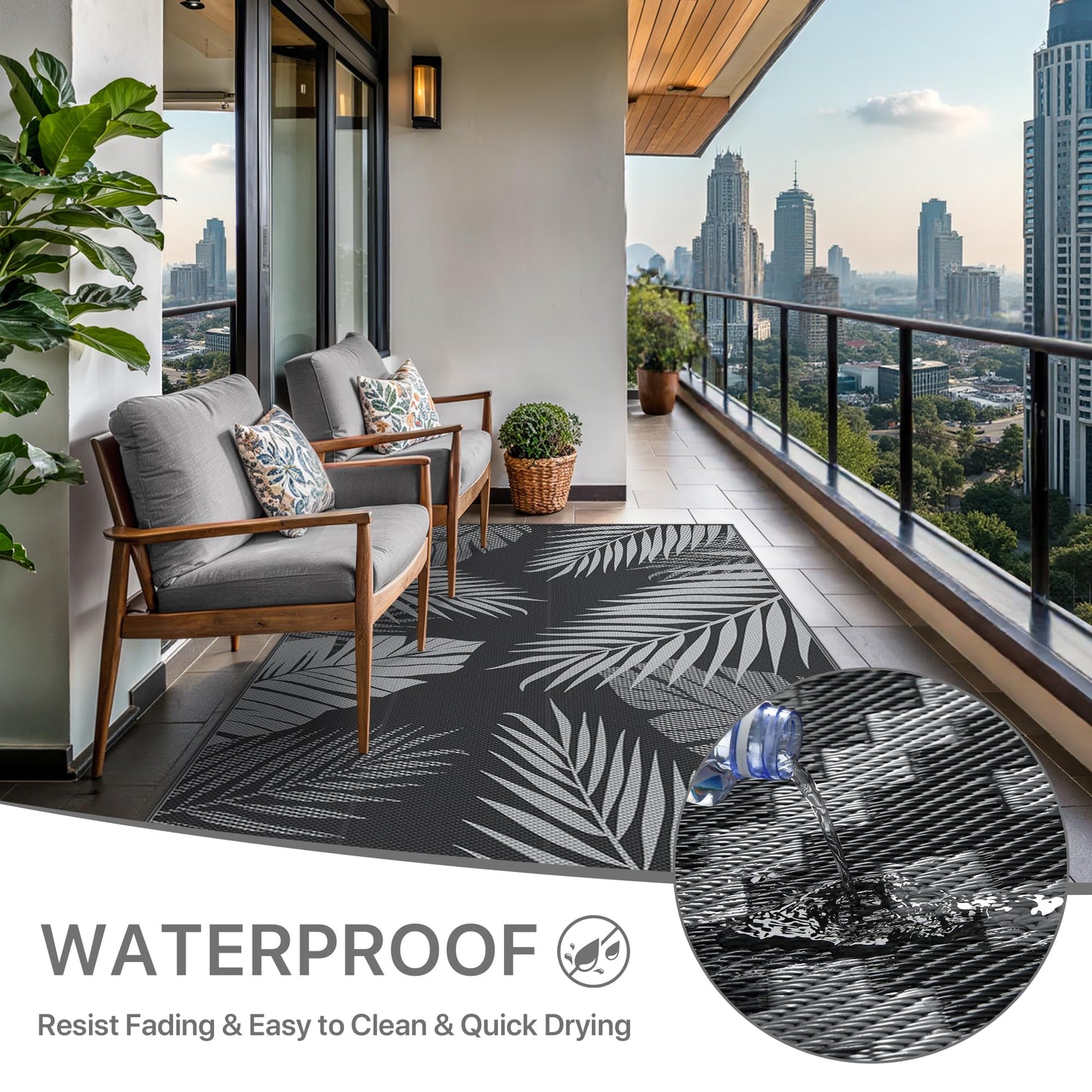 GENIMO Outdoor Rug Waterproof for Patios Clearance, Reversible Outdoor Plastic Straw Camping Rug Carpet, Large Area Rugs Mats for RV, Camper, Deck, Balcony, Porch, Backyard, Beach, Picnic. Leaf