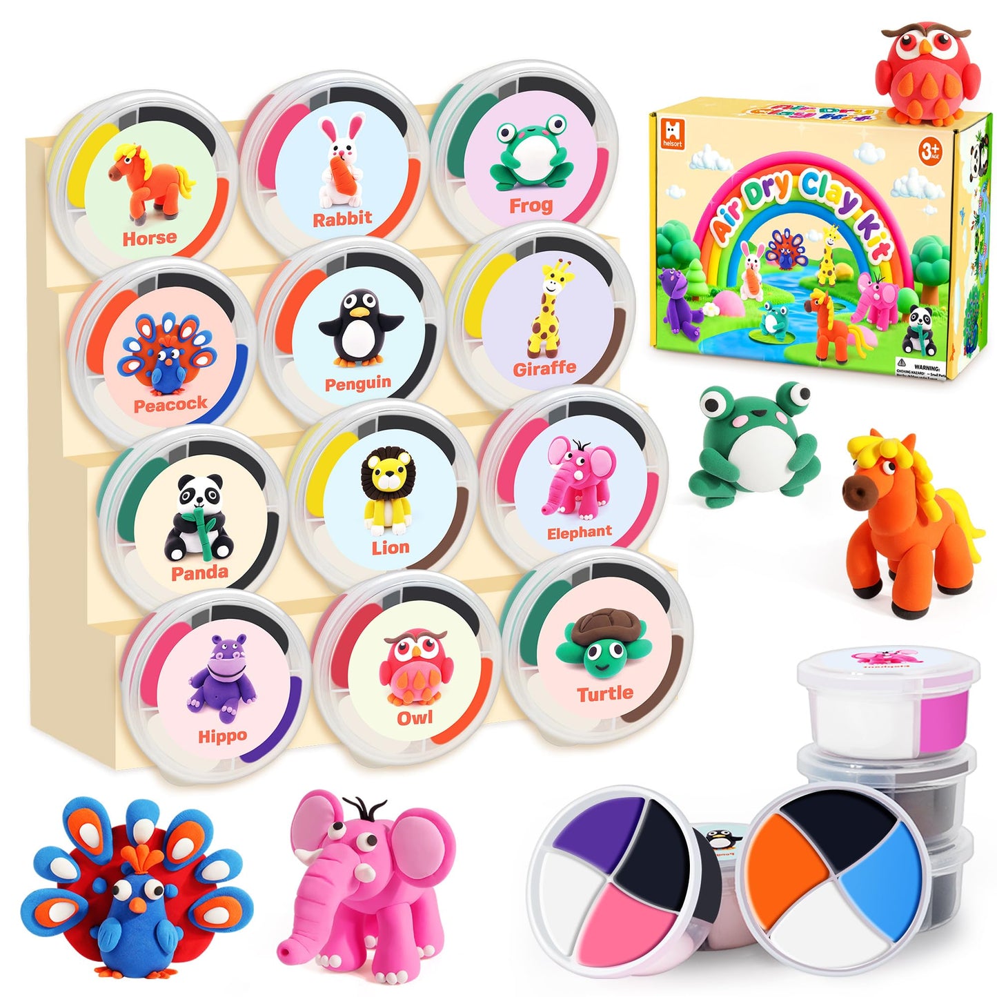 Air Dry Clay for Kids: 12 Animals Modeling Clay Kit with Tutorial Cards & Video, 8 Sculpting Tools, Ultra Light & Soft, Safe & Non-Toxic, DIY Art Crafts Toys Gift for Boys Girls