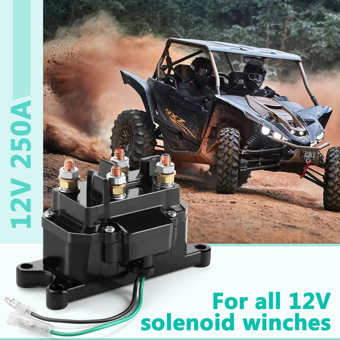 12V 250A Winch Solenoid Relay Contactor Thumb Truck for ATV UTV 2000-5000lbs Winch with 6 Protecting Caps