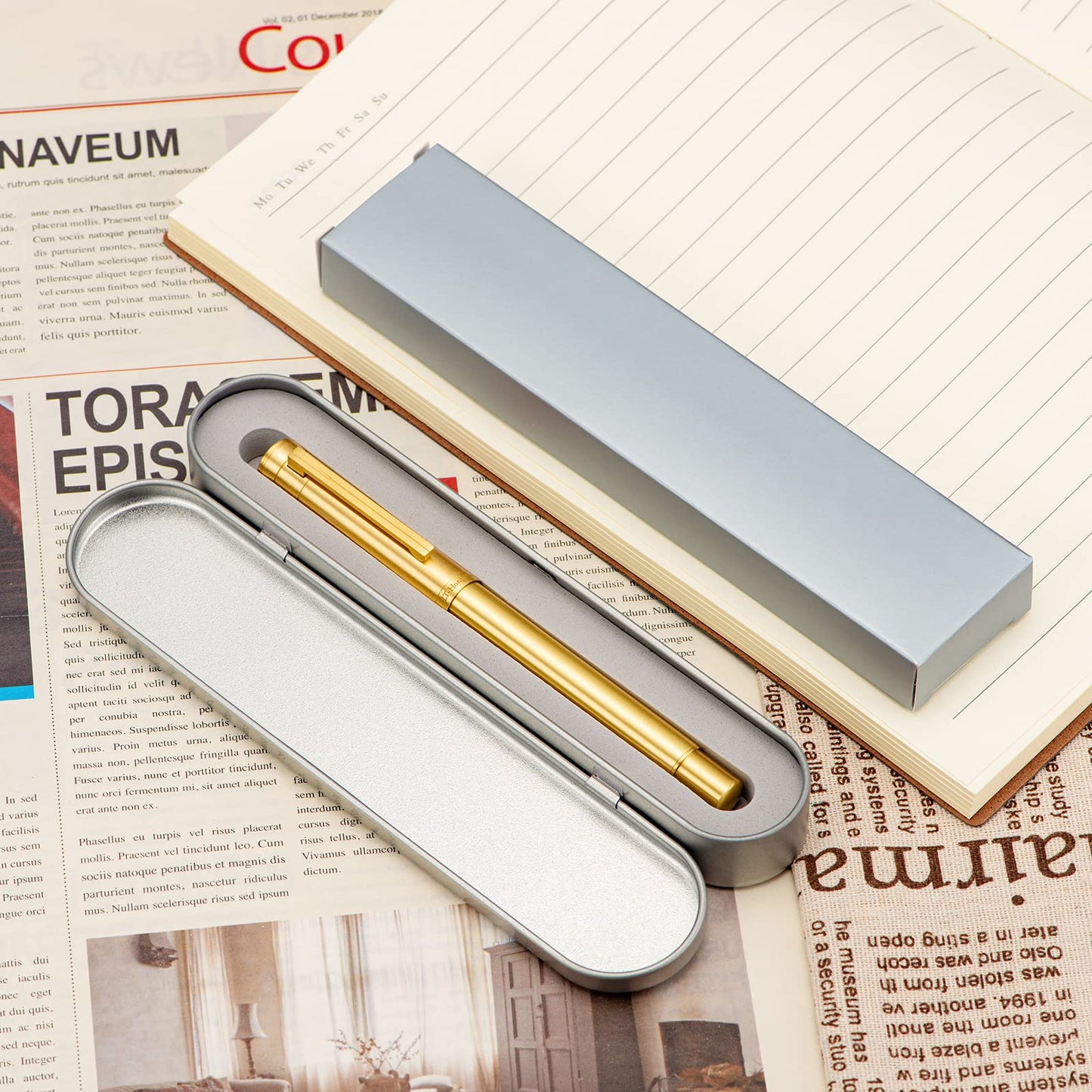 Hongdian Brass Fountain Pen Fine Point, Slim Style with Converter and Metal Pen Case, The Light of Hope Serise