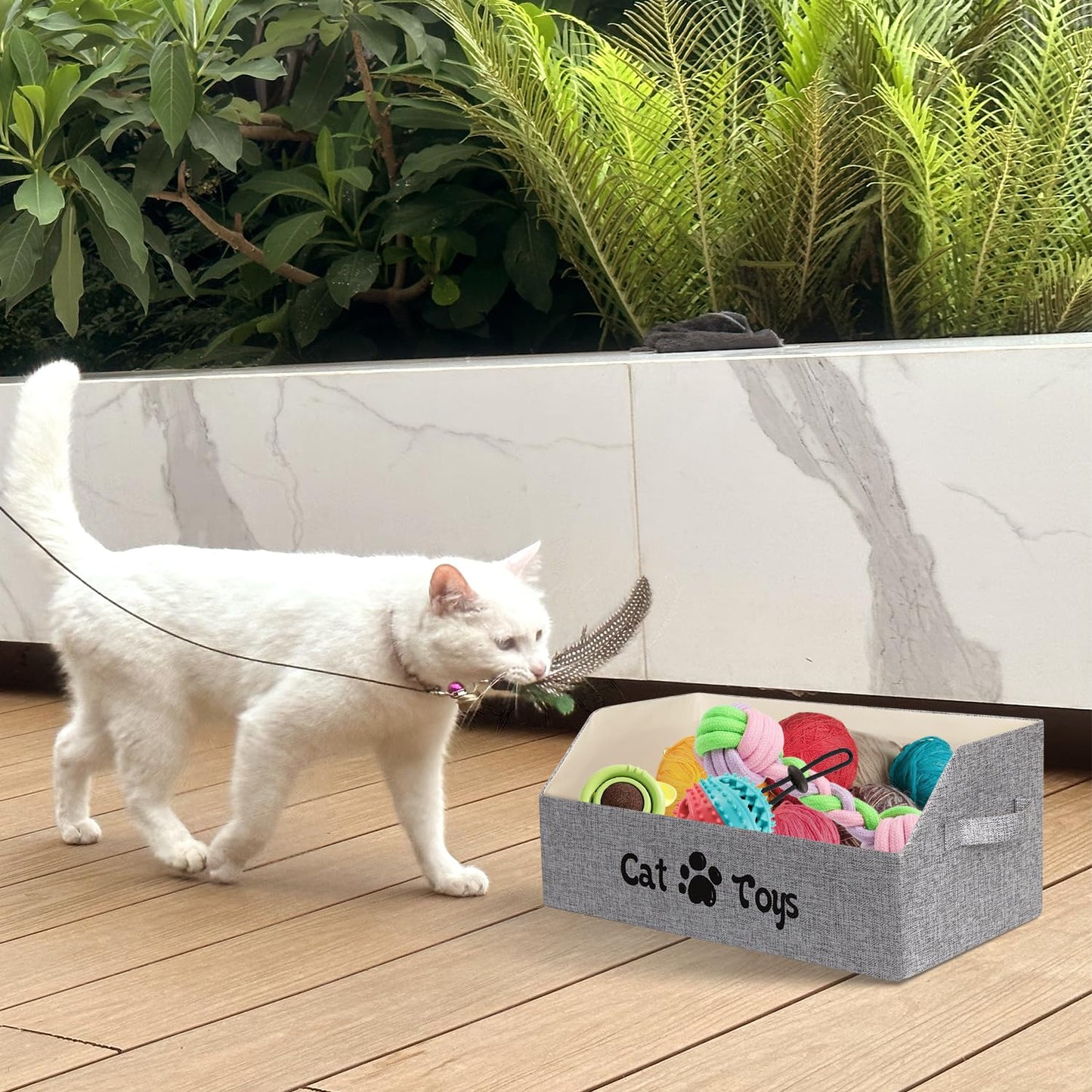 BinWhiz 19.7 in Cat Toy Bin, Cat Toy Storage Box Kitten Toy Basket Collapsible Pet Supplies Storage Chest Holder Organizer with Handles for Organizing Dogs Cats Toys Clothes Accessories, Gray