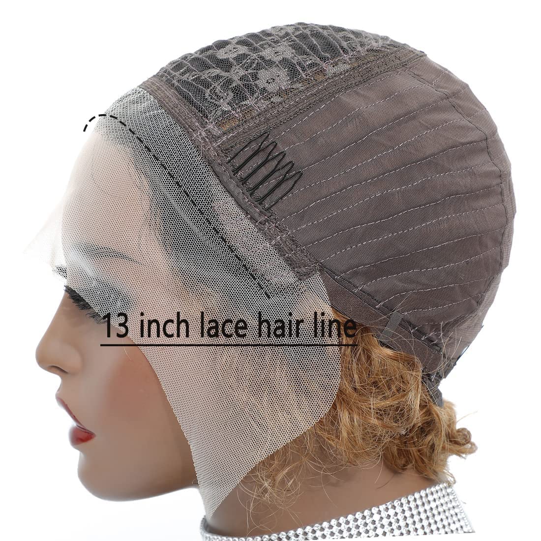 Fereowth Ombre Short Curly Lace Front Wigs Human Hair Wig for Women Brown 1B/27 Pixie Cut Wigs Human Hair Short Curly Human Hair Wig Pre Plucked with Baby Hair 150% Density