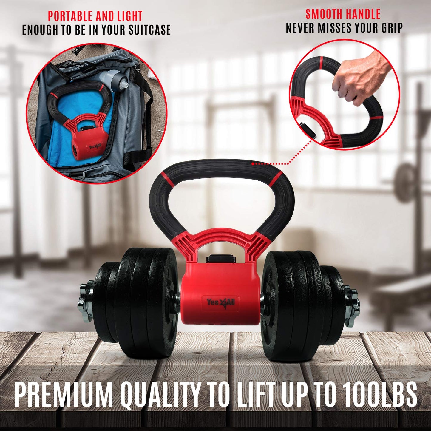 Yes4All Kettlebell Grip - Kettle Grip Version - Kettle Grip Handle to Convert Dumbbells into Kettlebells for Workouts