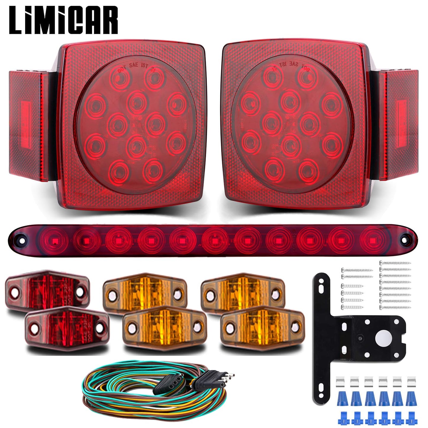 LIMICAR LED Trailer Light Kit - Amber Red Markers & Brake Light Bar, Submersible, Boat Trailer Lights for Utility Trailer