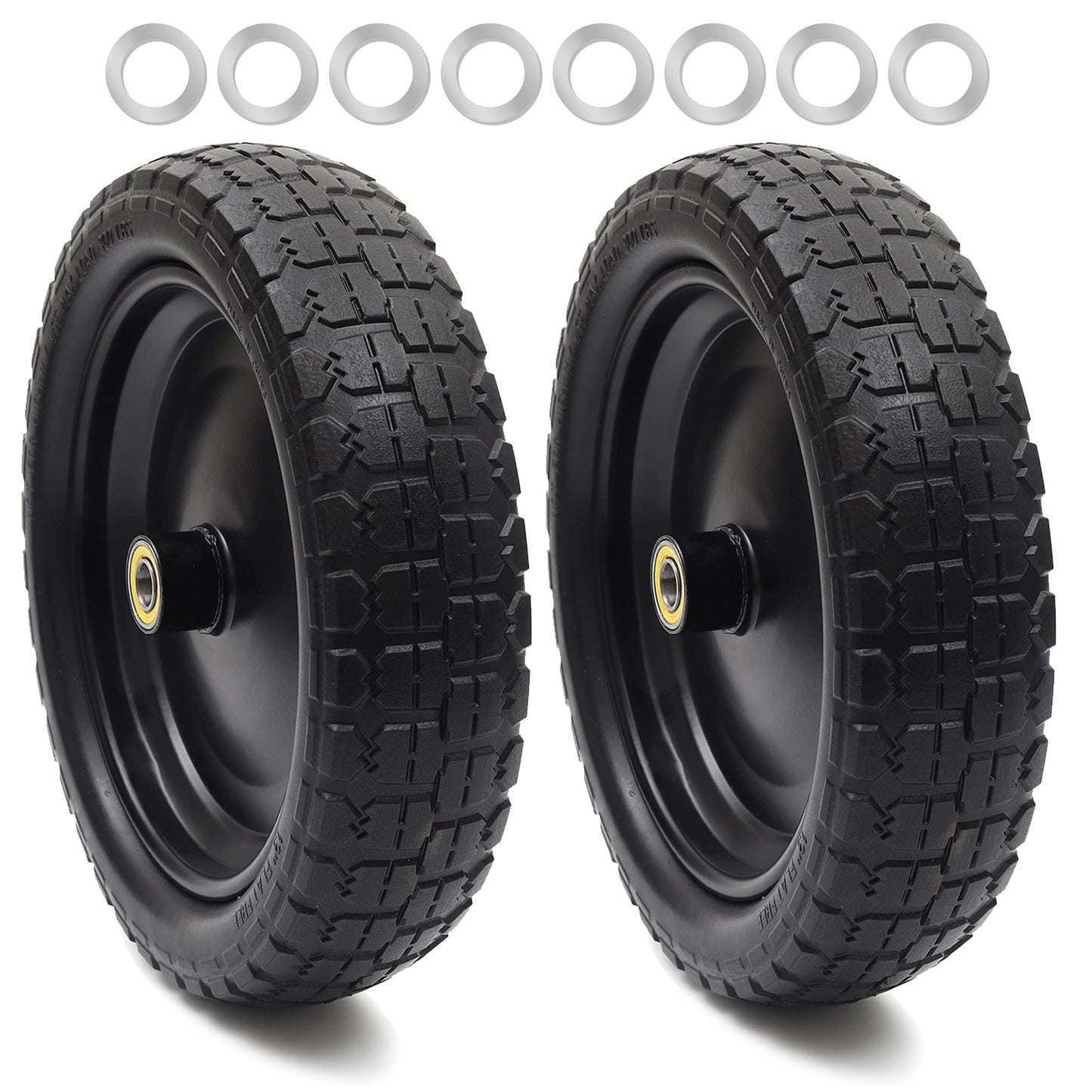 (2-Pack) 13‘’ Replacement Tire for Gorilla Cart - Solid Polyurethane Flat-Free Tire and Wheel Assemblies