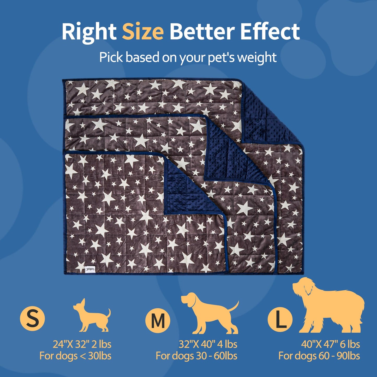 LaSyL Weighted Blanket for Pets | Thunder Blanket for Dogs Anxiety | Premium Soft Minky | Relaxation & Calming & Anti Anxiety | Blue Grey Star, Washable Large 102 x 120 cm