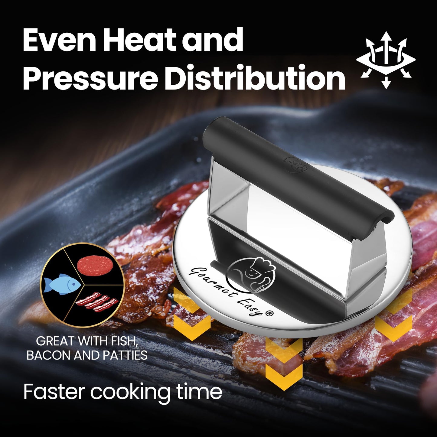 2lb Smash Burger Press Stainless Steel, Burger Smasher for Griddle Heat Resistant Handle, Hamburger Press, Dishwasher Safe Grill Press for Griddle, Meat Press Griddle Press for Flat Top Grill Cooking