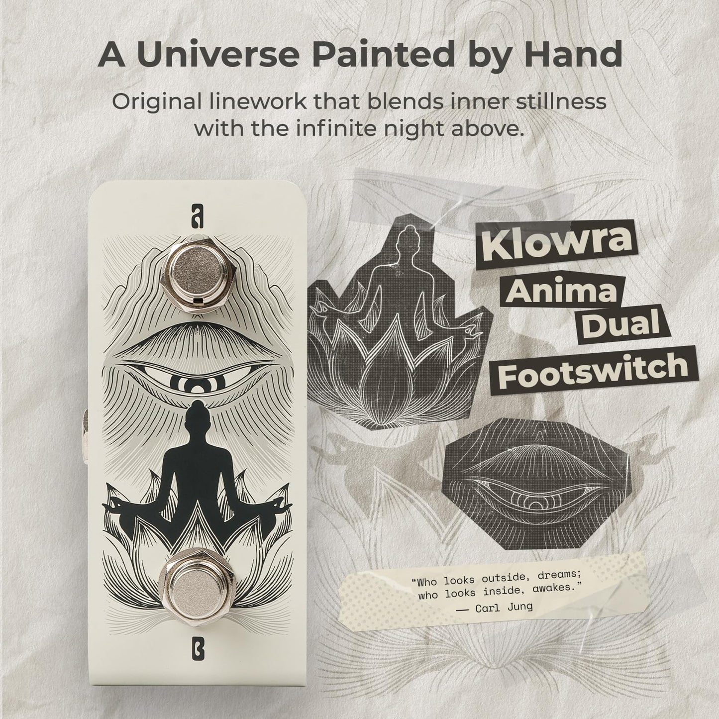 Klowra Anima Dual Footswitch Pedal - Dual Momentary TRS Footswitch Controller for Guitar Pedals, Passive Design, Includes TRS Cable, Compact Pedalboard Switch (Anima Khaki)