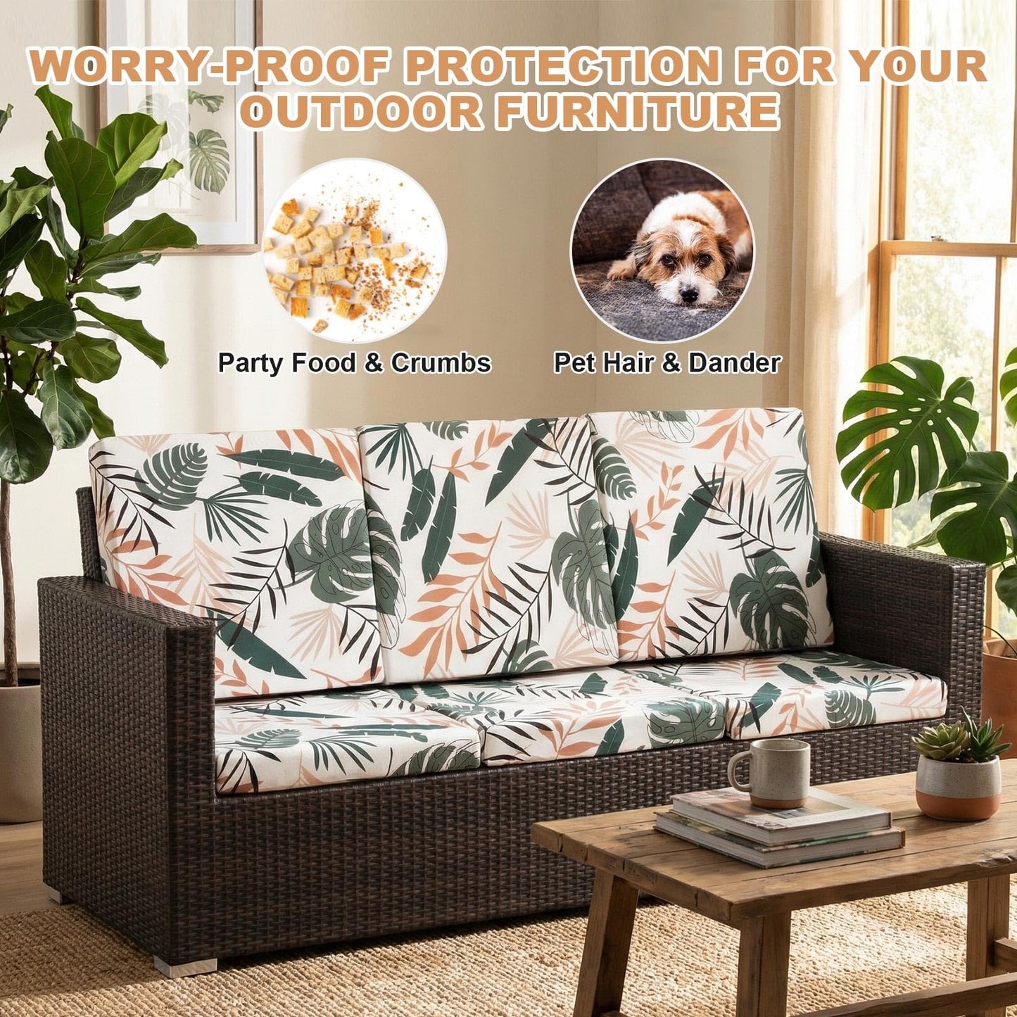 8 Pcs Outdoor Couch Covers, Patio Sofa Cushion Covers-Stretch Print Slipcovers,Washable Sofa Chair Seat Cushions Slipcovers for Indoor & Outdoor Furniture