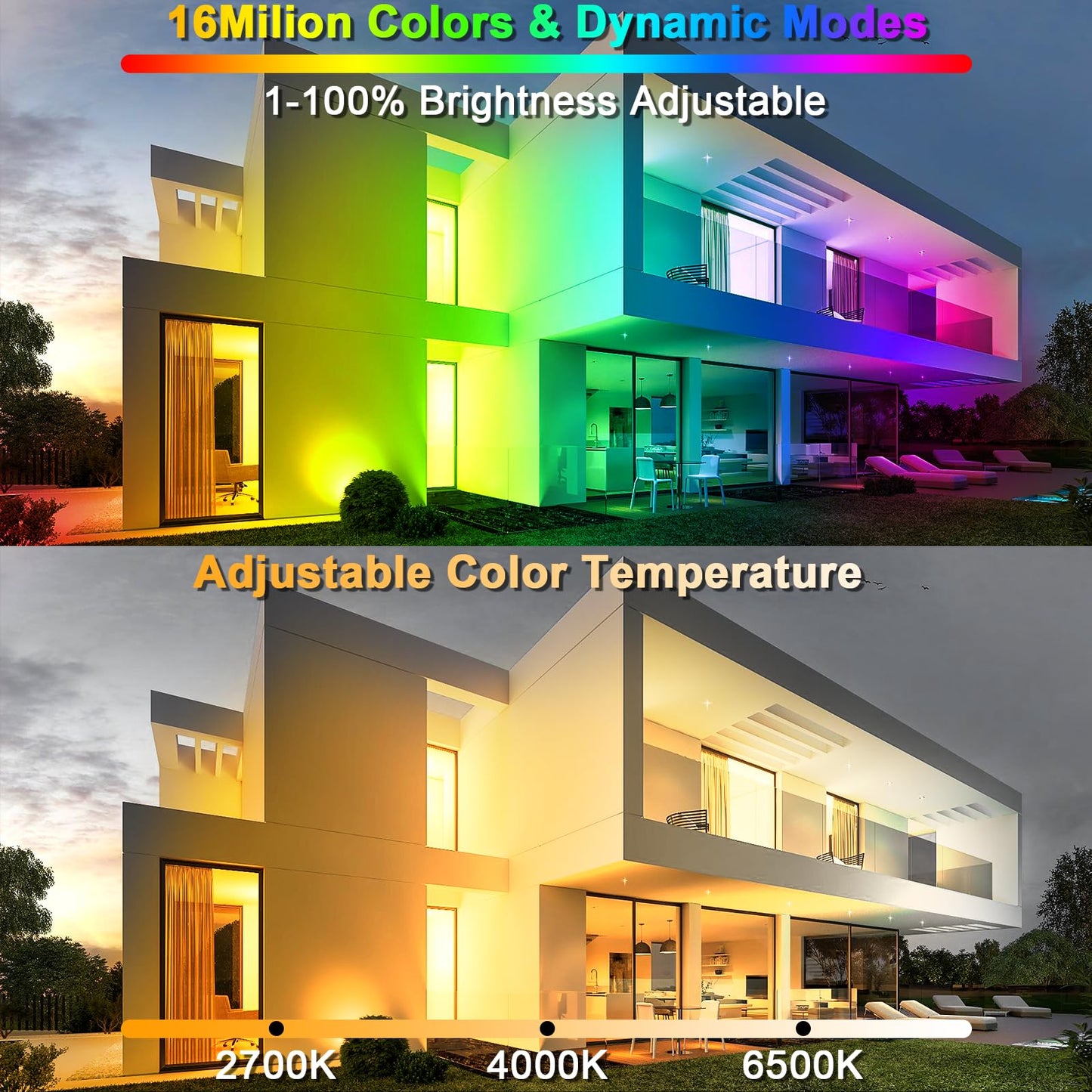 2 Pack LED Flood Light Outdoor 60W Equivalent 6000LM RGB Floodlight with APP Control, DIY Scenes, Timing, Music Sync, IP66 Waterproof Outdoor Lights