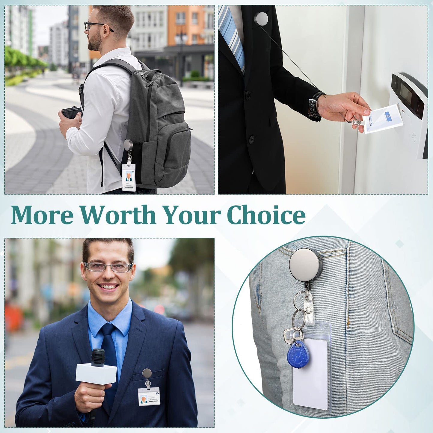 Leelosp Heavy Duty Retractable Badge Holder Reel Metal ID Badge Holder with Belt Clip Keyring Retractable Clip Bulk Card for Work Employee Doctor Nurse Gifts(Glossy Grey)