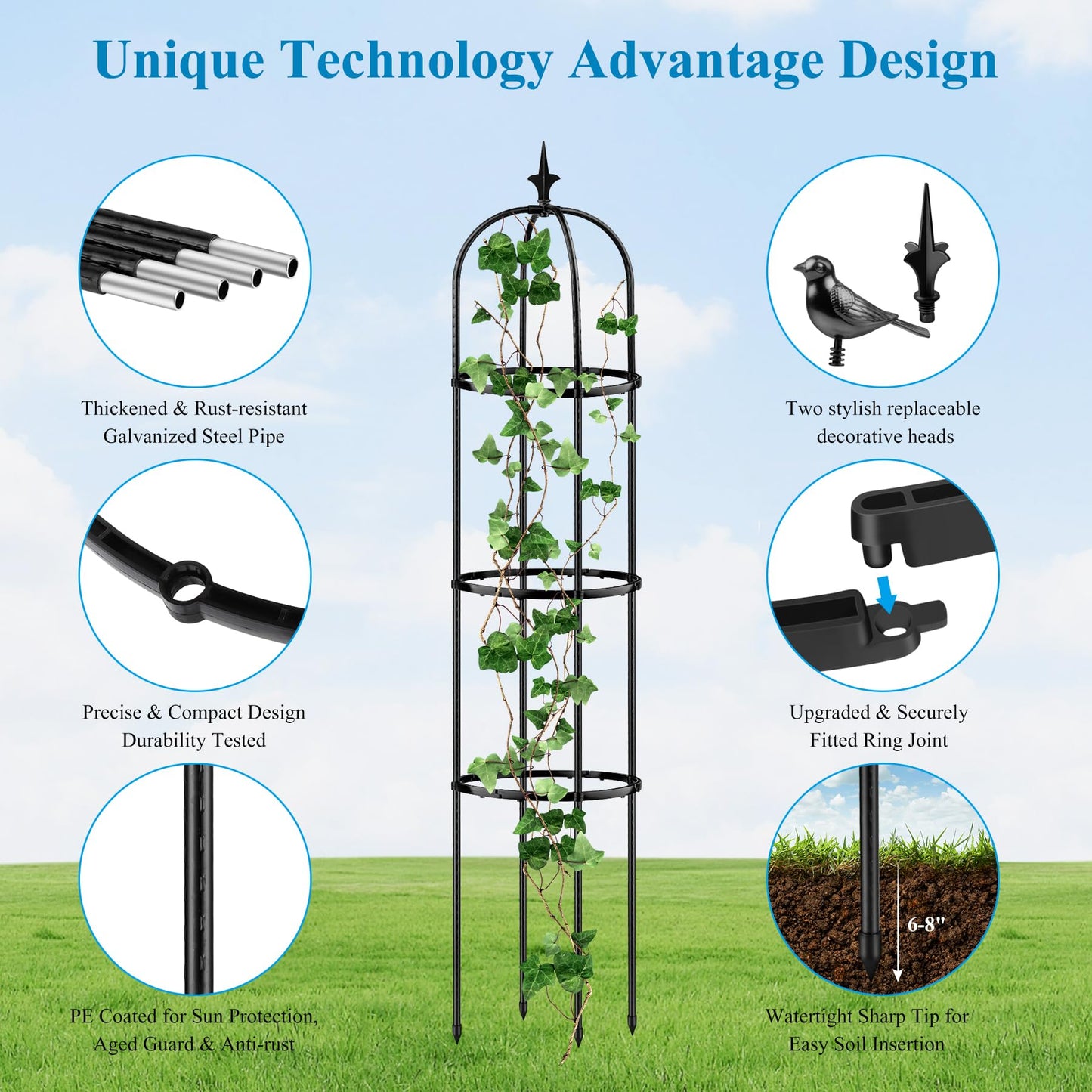 2 pcs Tower Obelisk Garden Trellis,Rustproof Metal Garden Obelisk for Climbing Plants Indoor Outdoor,Trellis Plant Support for Potted Plants,Vegetable, Fruits, Flowers.