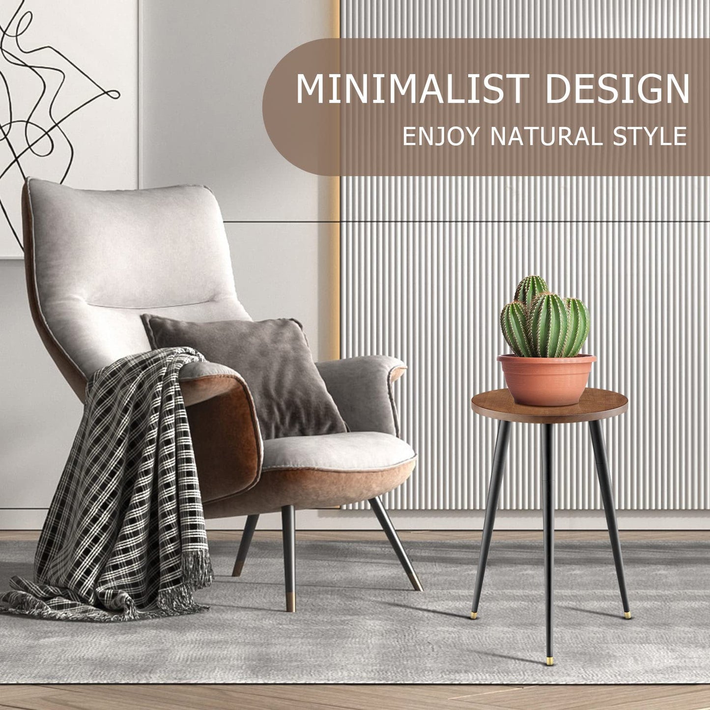 KINNARY Tall Plant Stand Indoor, Mid Century Wood Plant Stand Plant Table for Flower Pots, Heavy Duty Metal Plant Holder, Modern Home Decor Small Round Side End Table (11.8"x20")