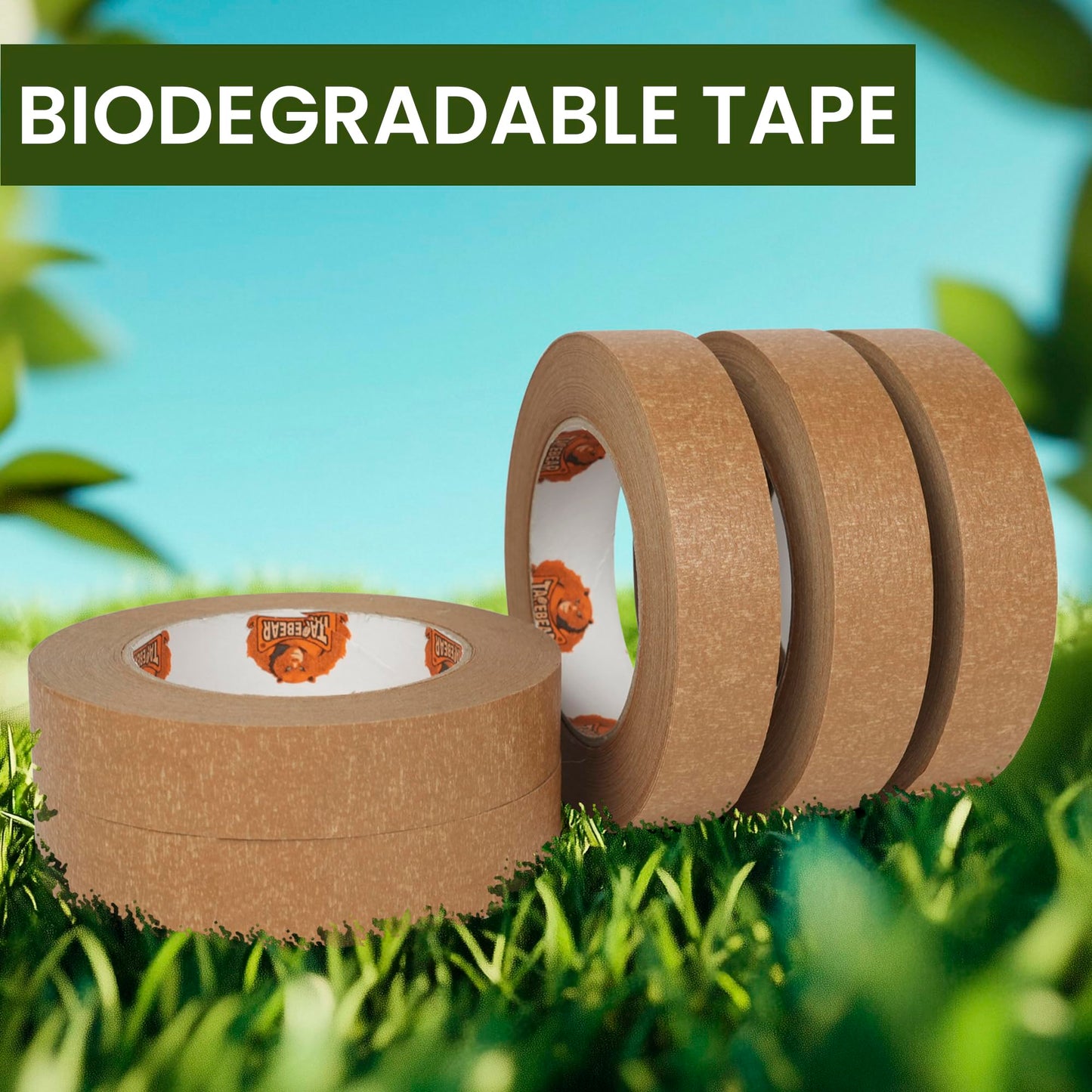 TAPEBEAR Narrow Kraft Paper Tape 12Rolls 1" x 164FT, Eco-Friendly Brown Packing Tape Recyclable for Photo Framing, Gift Wrapping, Labeling, Packaging, Shipping, Sealing, Moving
