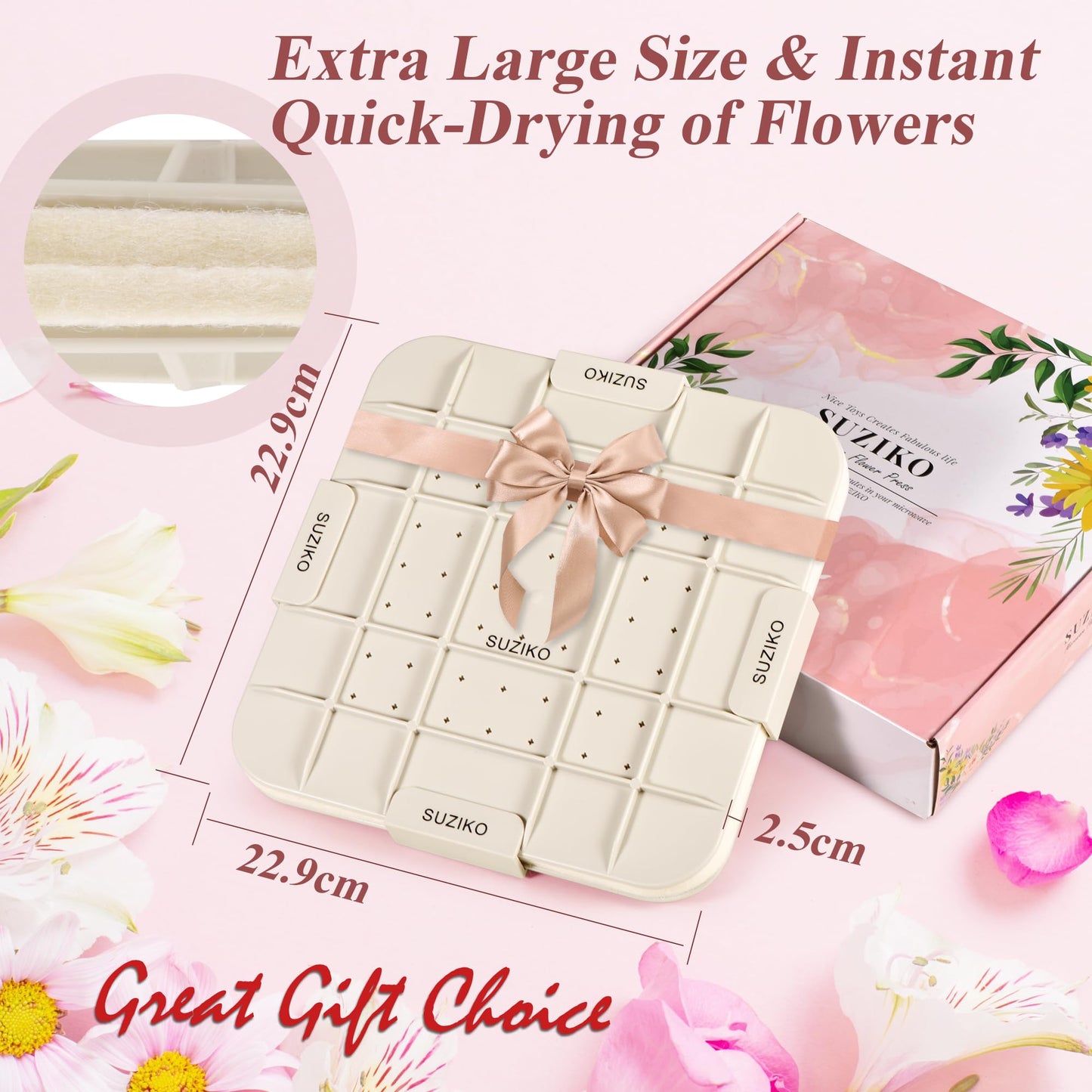 Suziko Quickly Dry Flowers 9 '' (23cm) Large Microwave Flower Press for Press Flowers&Leaves and Making Pressed Flowers with Photo Frame
