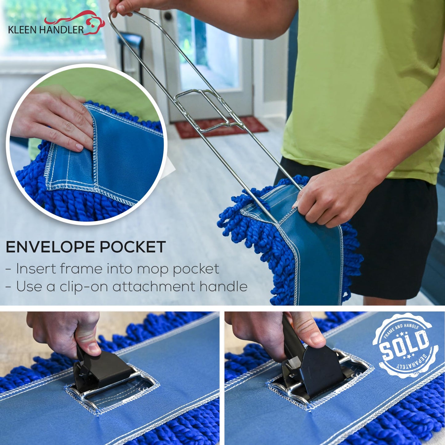Kleen Handler 24 inch Microfiber Dust Mop | Medium Washable Commercial Mop Head Replacement, Pack of 6