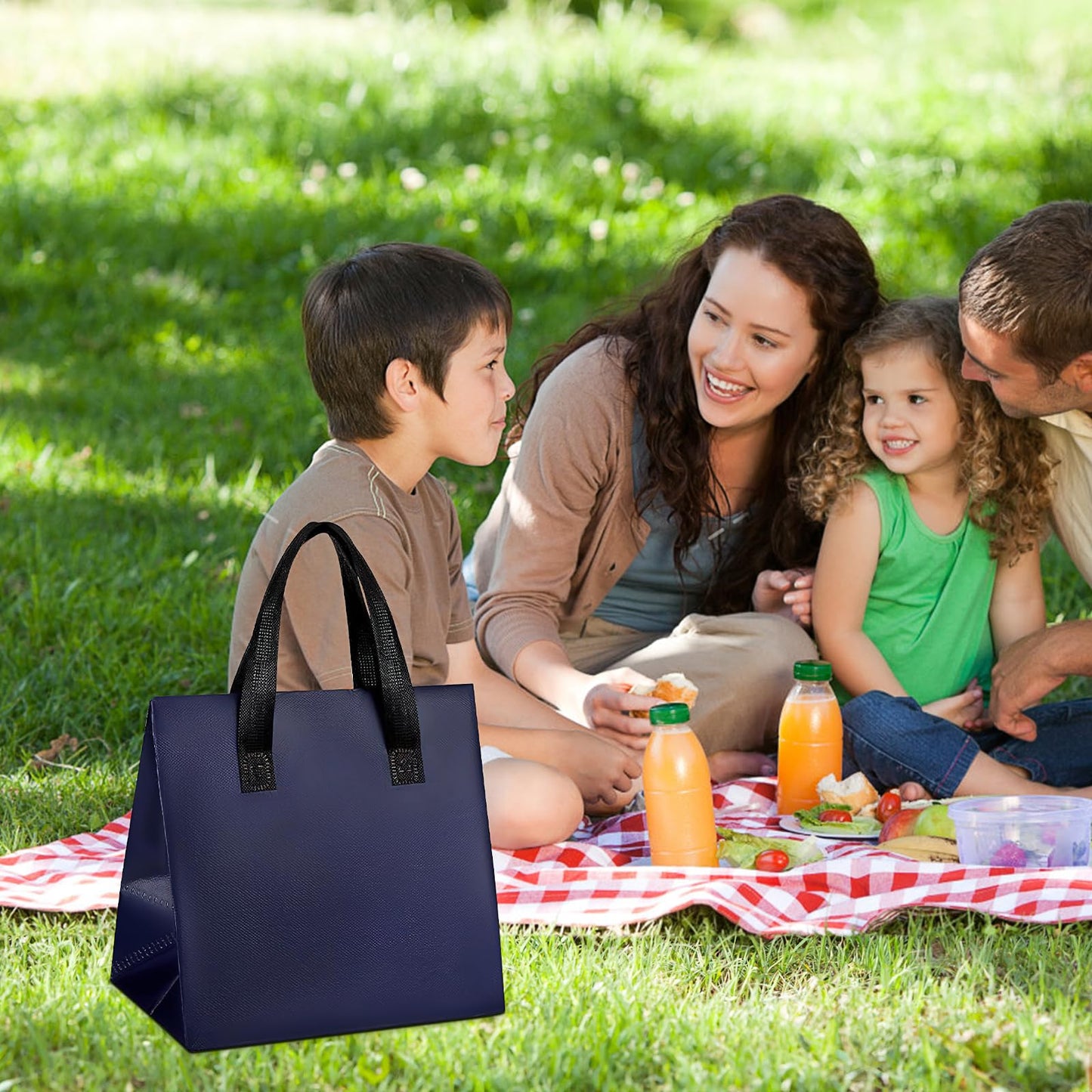 100 Pcs Take Away Bags Insulated Bags, Thermal Reusable Shopping Bags Bulk, Cooler Tote Bag for Food Delivery Cold and Hot Food Restaurant Grocery Picnic (9.5 x 6 x 9.5 in)