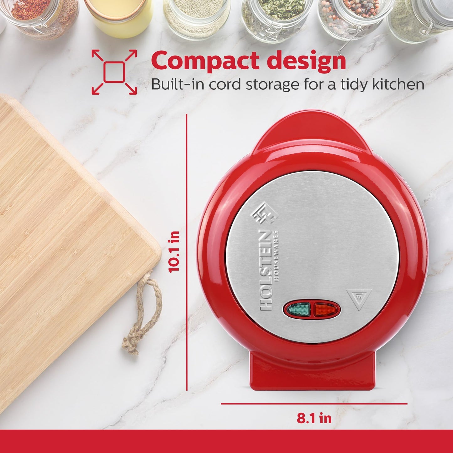 Holstein Housewares Non-Stick 6-Section Multi-Food Maker - Arepas, Mini Pancakes, Corncakes and More, 6-PC, Red/Black
