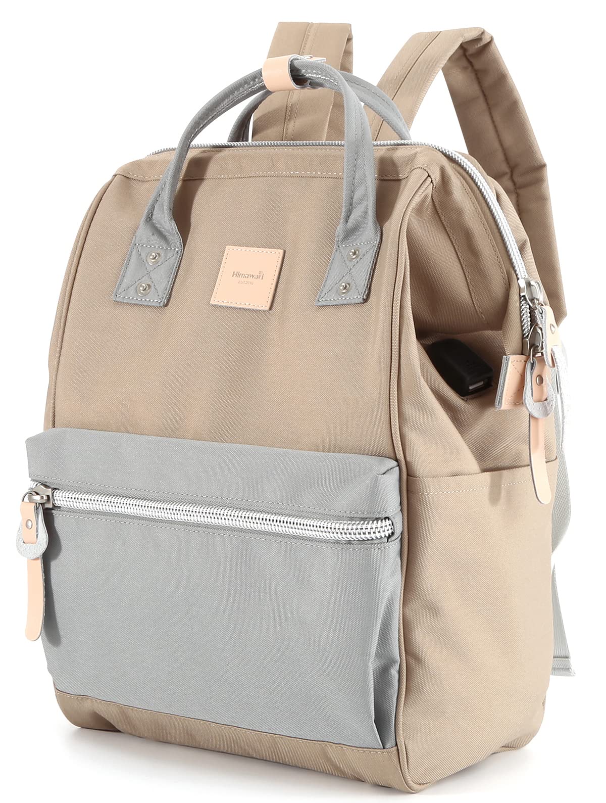 himawari Laptop Backpack Travel Backpack With USB Charging Port Large Doctor Bag College Backpack for Women&Men, 1881-khaki+leaden, Standard, Mx