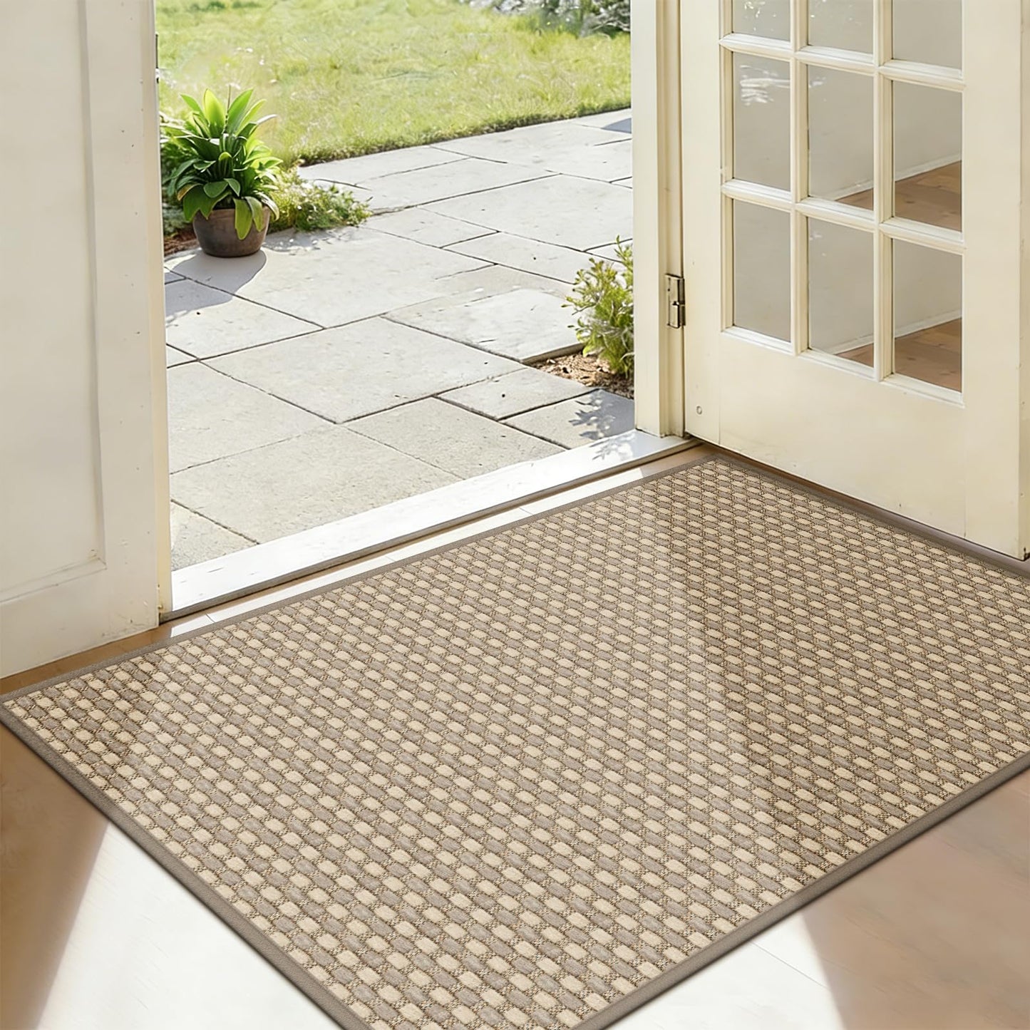 VSIWB Door Mat Indoor Entrance 32"x48" Washable Entryway Rugs Low Pile Woven Front Door Mat Outdoor Non-Slip Kitchen Mats for Floor Hall Porch Bathroom Bedroom, Brown
