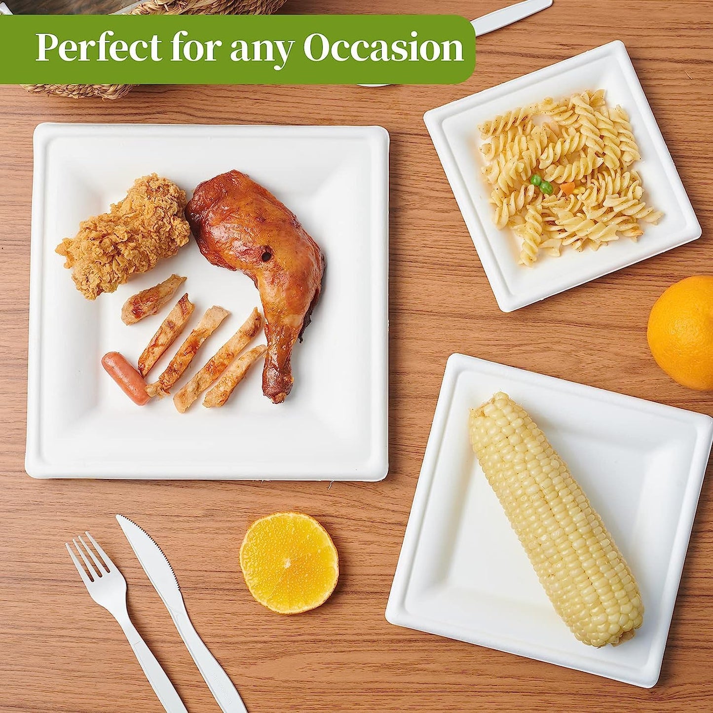 150 Pieces Square Paper Plates, 8-inch Compostable Disposable Plates, Eco-Friendly Heavy Duty Biodegradable Sugarcane Plates for Party Dinner Birthday