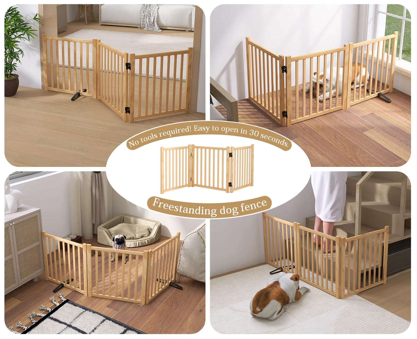 Oapety Solid Wood Freestanding Pet Gate,Nature Wood Dog Gates for Doorways The House,Pet Gate for Stairs,Freestanding Indoor Gate Safety Fence (H 23.6'' 3 Panel)