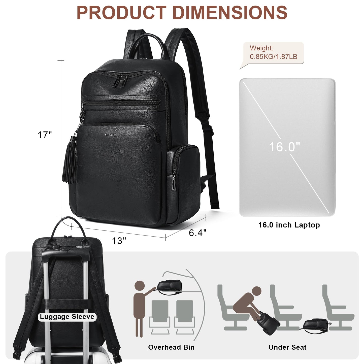 Shrrie Laptop Backpack for Women Fits 16 inch Laptop,Designer Backpacks for Women with Computer Compartment to Business (Black)