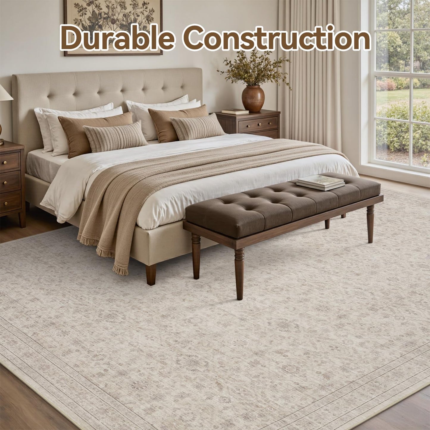 Area Rug-Carpet 5X7 Rugs for Living Room Machine Washable Rug Soft Non Slip Vintage Rug for Living Room Bedroom Dining Office Beige