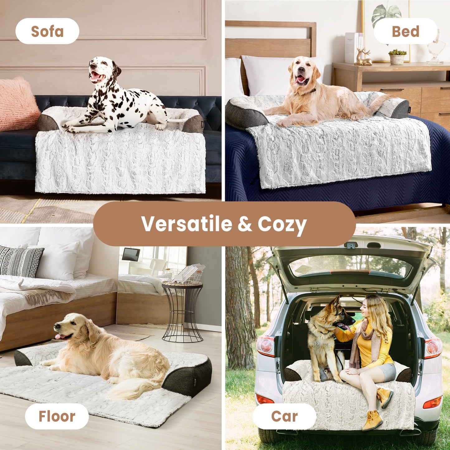 blunique Faux Fur Dog Couch Bed for Large Dog, Waterproof Dog Bed for Couch Protector, Calming Dog Bed Washable with Memory Foam for Pet Sofa Cover, Medium 35x31 Inches