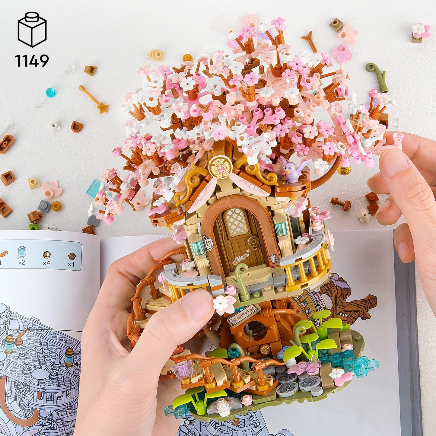 Vziimo Cherry Blossom Bonsai Tree Building Sets, Japanese Tree House Model Sets for Adults, 1149 PCS Mini Bricks Creative Gifts for Adult Teens 14+
