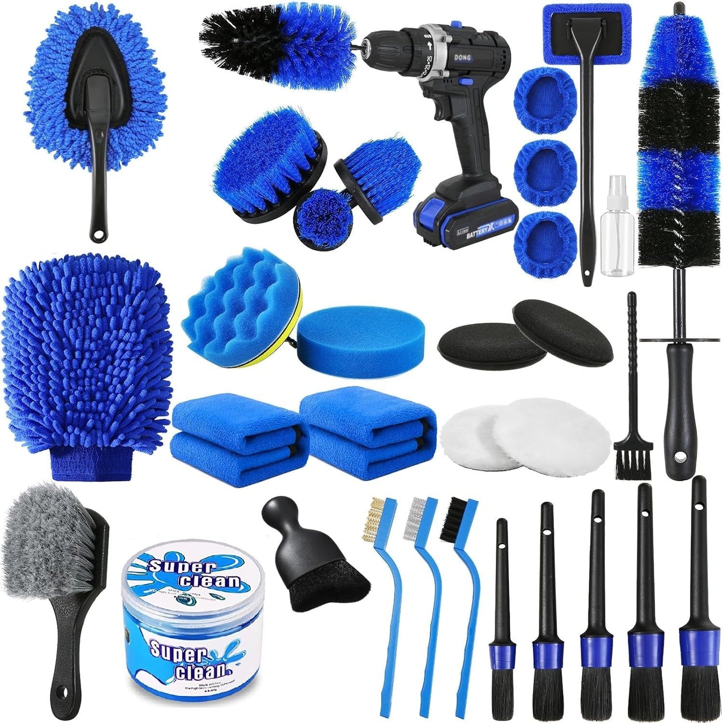 33 Pack Car Detailing Brush Set, Car Detailing Kit, Car Wheel Tire Cleaning Brush Set, Car Wash Kit, Car Cleaning Tools Kit for Cleaning Wheels, Interior, Exterior, Leather, Air Vents, Motorcycle