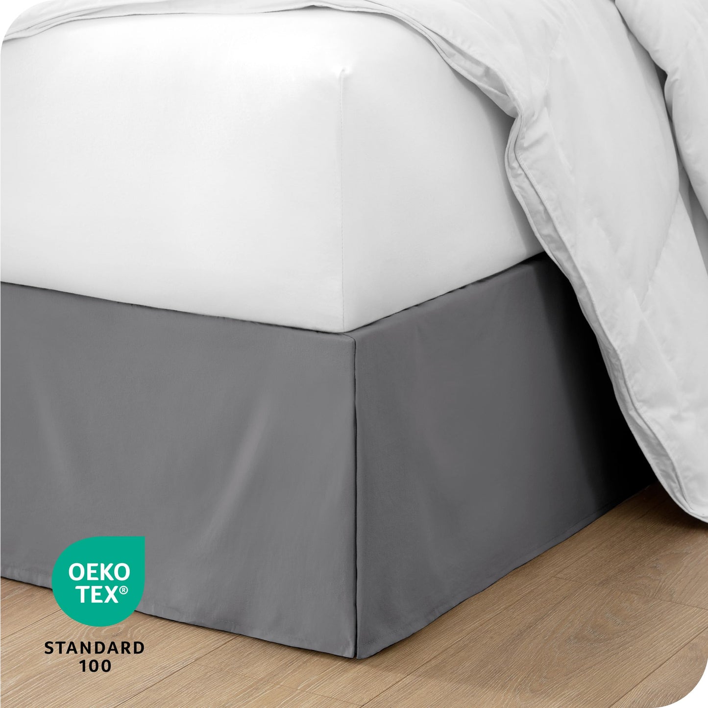 Bare Home Bed Skirt Double Brushed Premium Microfiber, 15-Inch Tailored Drop Pleated Dust Ruffle, 1800 Ultra-Soft Collection, Shrink and Fade Resistant (Queen, Grey)